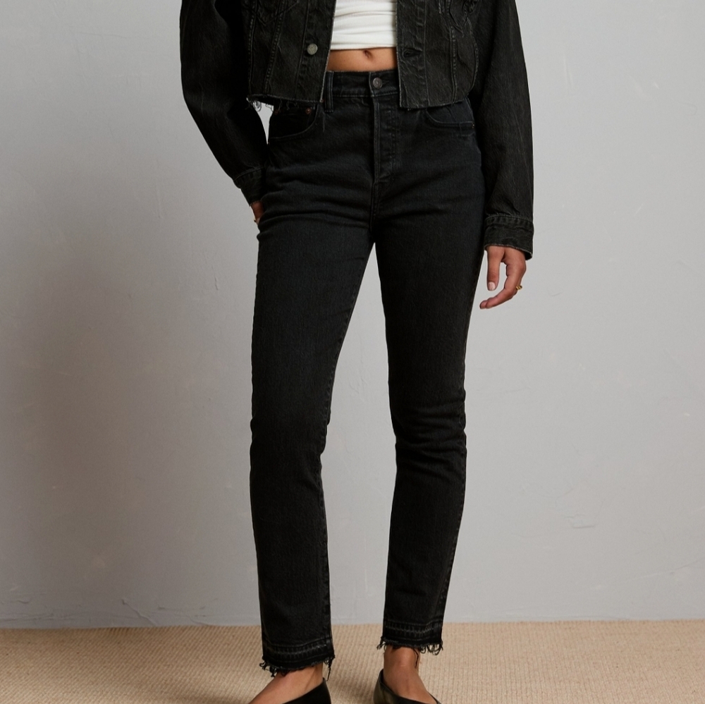 American Eagle AE77 Premium Straight Cropped Jeans, Size 26 Black Jeans, Ae Jean